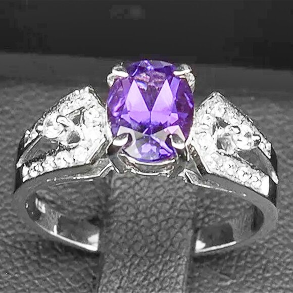 Amethyst Rich Purple Oval 1.20 Ct.Sapp 925 Sterling Silver Ring Size 7 - Picture 2 of 3